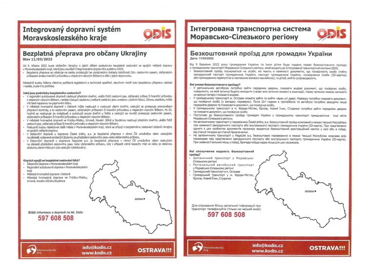 Bezplatná přeprava pro občany Ukrajiny