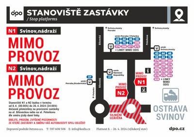 Dočasné přemístění zastávek Svinov, nádraží a odklon autobusové dopravy