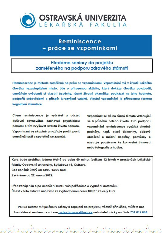 kurz - reminiscence, práce se vzpomínkami