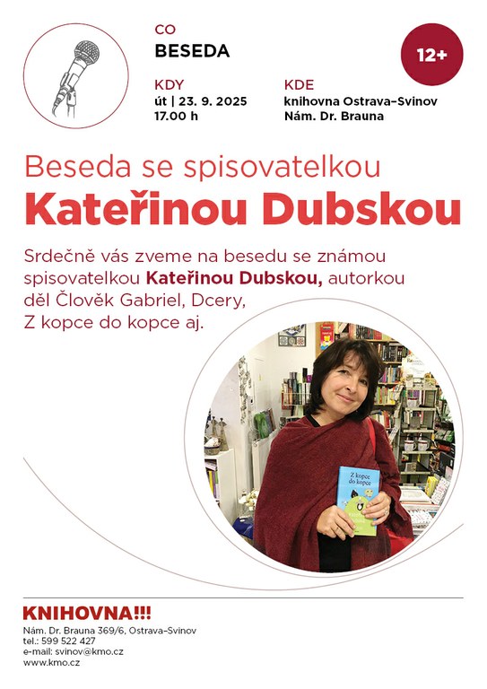 Pozvánka na besedu se spisovatelkou Kateřinou Dubskou