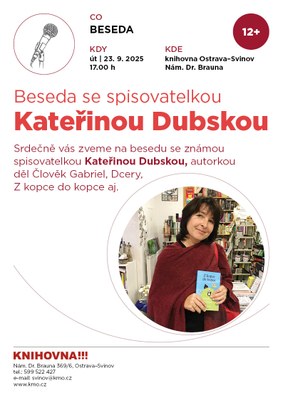 Pozvánka na besedu se spisovatelkou Kateřinou Dubskou