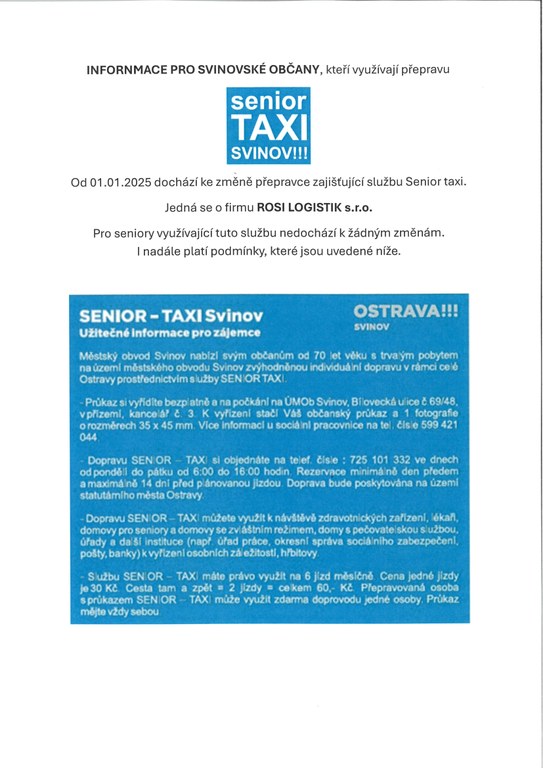 Senior taxi - změna přepravce