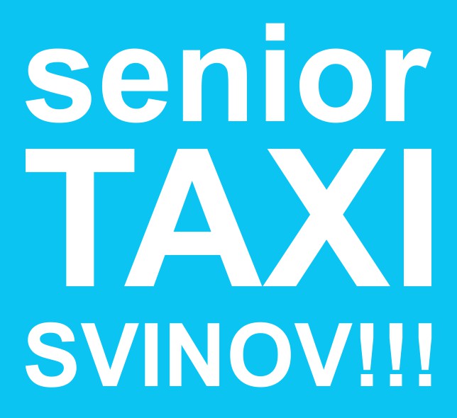 modrý obrázek s nápisem senior Taxi Svinov !!!